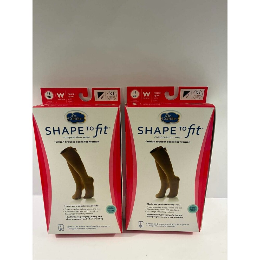 2X Dr Comfort Shape to Fit Womens 15-20 mmHg Compression Socks BLACK‎ Size XL